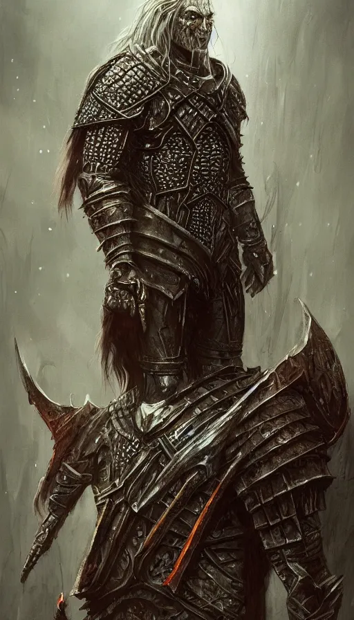 Image similar to garrador concept, wearing tribal armor, beksinski, adrian smith fantasy art, the hobbit art, the witcher concept art, trending on artstation, - w 6 0 0