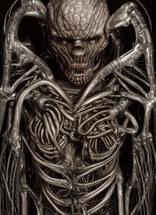 Image similar to dreamscape, giger, anatomical, highly detailed sculpture, intricate detailed, ommatidia, 8 k, cinematic atmosphere, post - processing