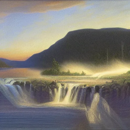 Prompt: Norrlandsskog, in the style of Hudson River School of Arts