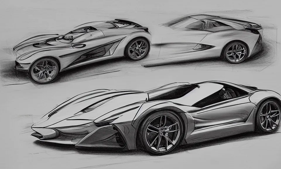 Image similar to technical drawing of a sports car