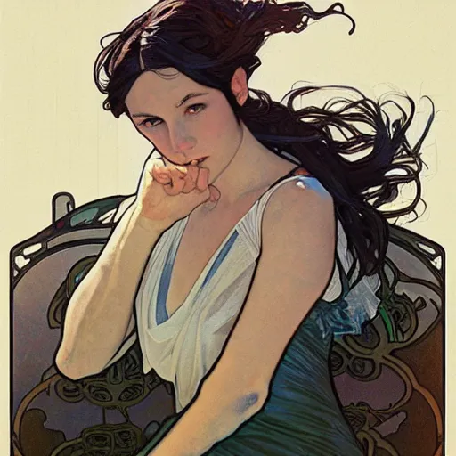 Prompt: photo of tired dj by artgerm and greg rutkowski and alphonse mucha annie leibovitz