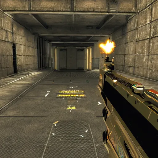 Image similar to generic third - person shooter, sci - fi third - person shooter on the og xbox, 2 0 0 3 graphics, playstation 2 graphics, y 2 k aesthetic hud