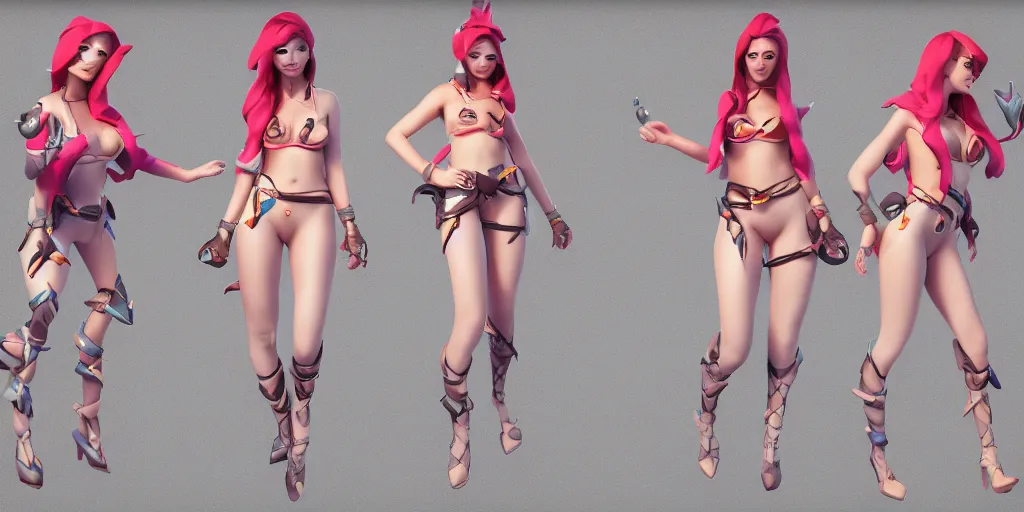 Image similar to Character sheet of pool party miss fortune (League of Legends). 3d octane render trending on artstation