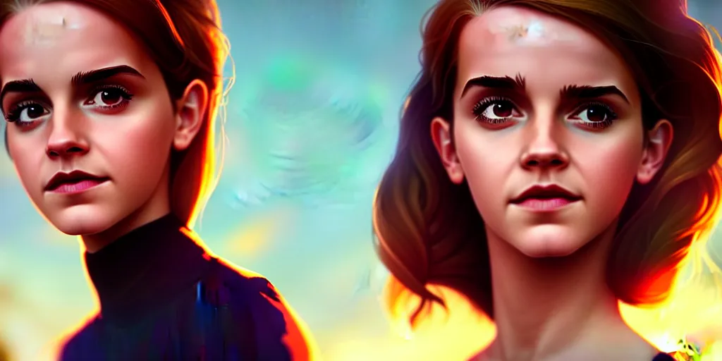 Prompt: portrait of Emma Watson, mattepainting concept Blizzard pixar maya engine on stylized background splash comics global illumination lighting artstation lois van baarle, ilya kuvshinov, rossdraws