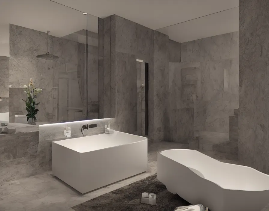 Image similar to bathroom of year 3 5 4 5, hyper realistic, digital art, octane render, unreal engine