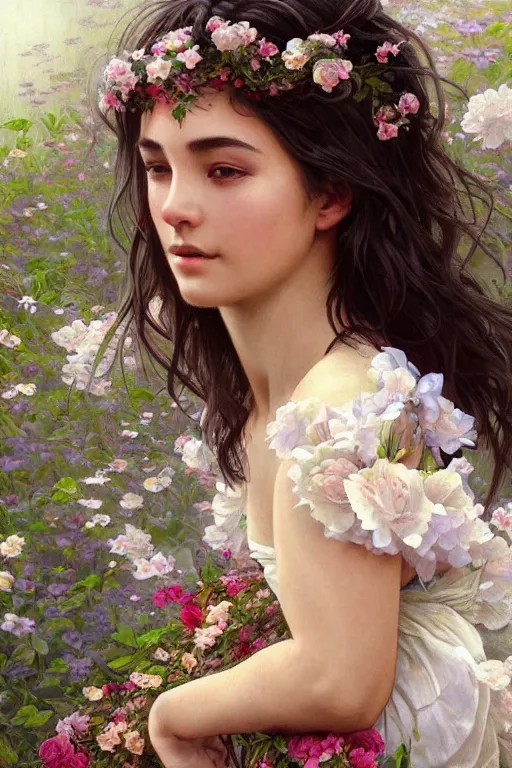 Prompt: ultra realistic illustration, mexican girl with flowers blossoming, elegant, highly detailed, digital painting, concept art, smooth, sharp focus, illustration, art by artgerm and greg rutkowski and alphonse mucha