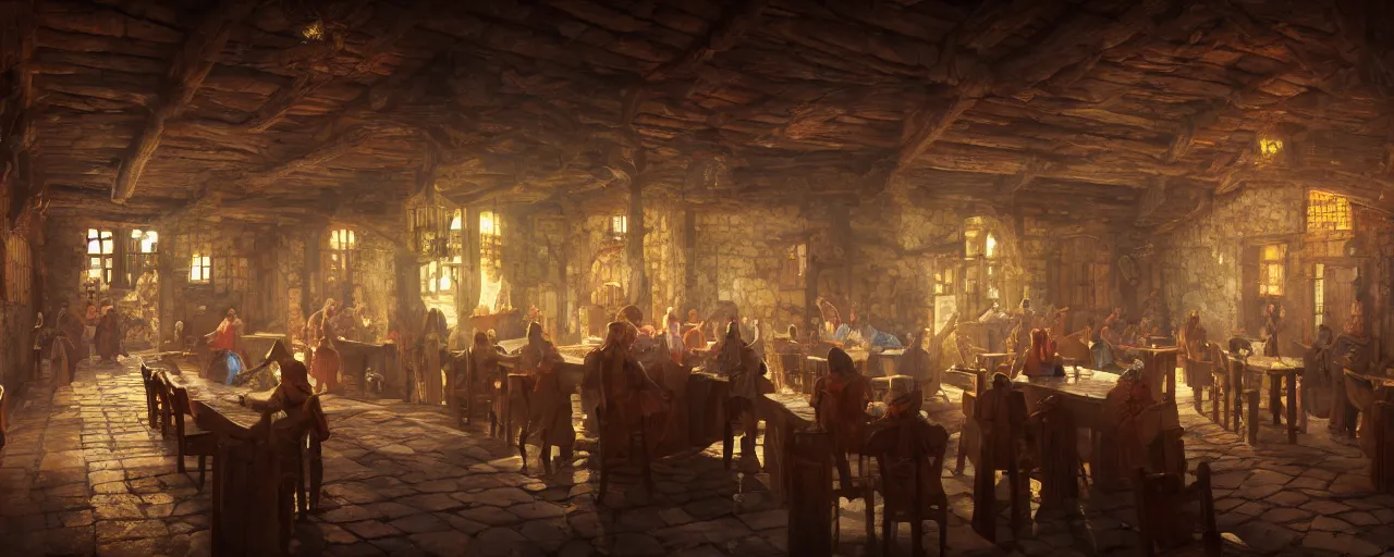 Image similar to inside of a medieval era tavern with dancers, vaporwave aesthetics, 8 k uhd, unreal engine, octane render in the artstyle of finnian macmanus, john park and greg rutkowski