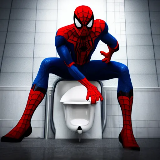 Image similar to spider-man on the toilet, 4k realistic photo