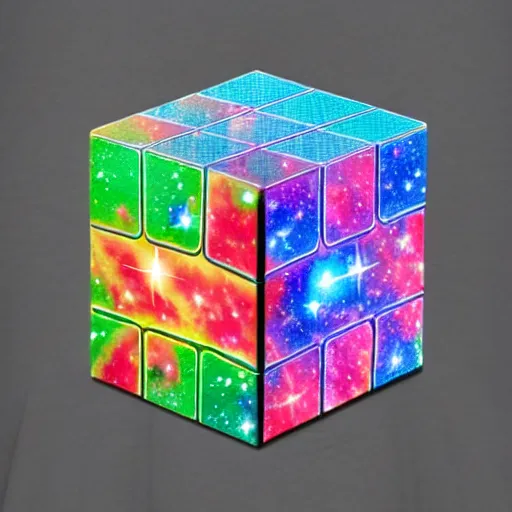 Prompt: a cosmic rubik's cude, nebula, galaxies, stars, outer - space ( cyan, pink, purple, orange )