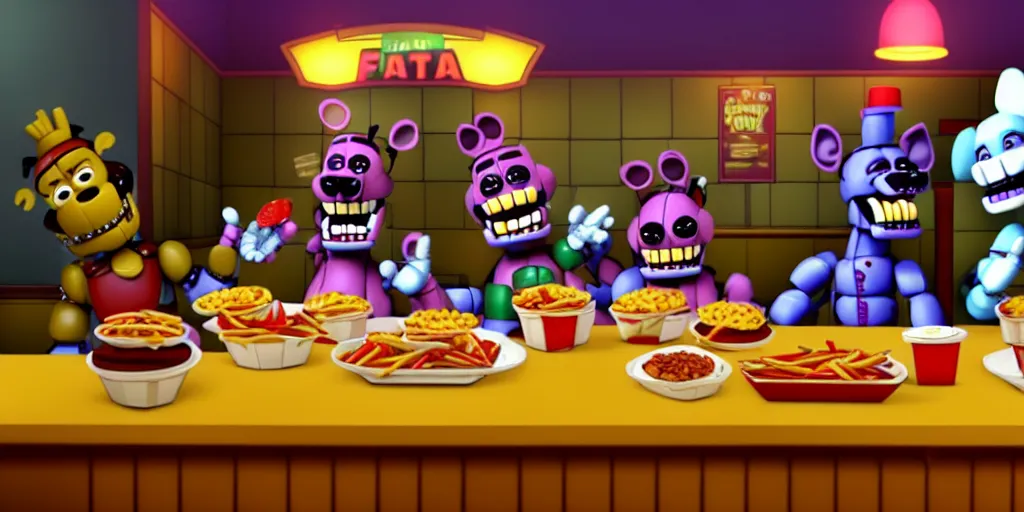 Image similar to 2 0 1 5 fnaf 2 fast food restaurant, gameplay screenshot