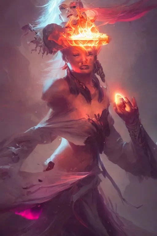 Image similar to beautiful girl necromancer, witch - doctor exploding into space casting spell, angels, 3 d render, hyper - realistic detailed portrait, holding fire and electricity, ruan jia, wlop. scifi, fantasy, magic the gathering, hyper detailed, octane render, concept art, peter mohrbacher