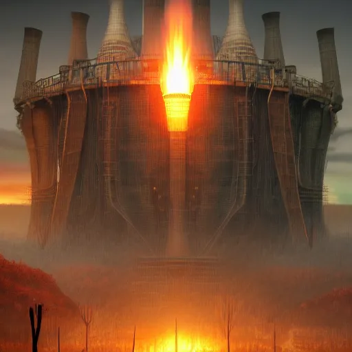 Prompt: a fantasy elven nuclear power plant with steam. award winning digital art, trending on artstation