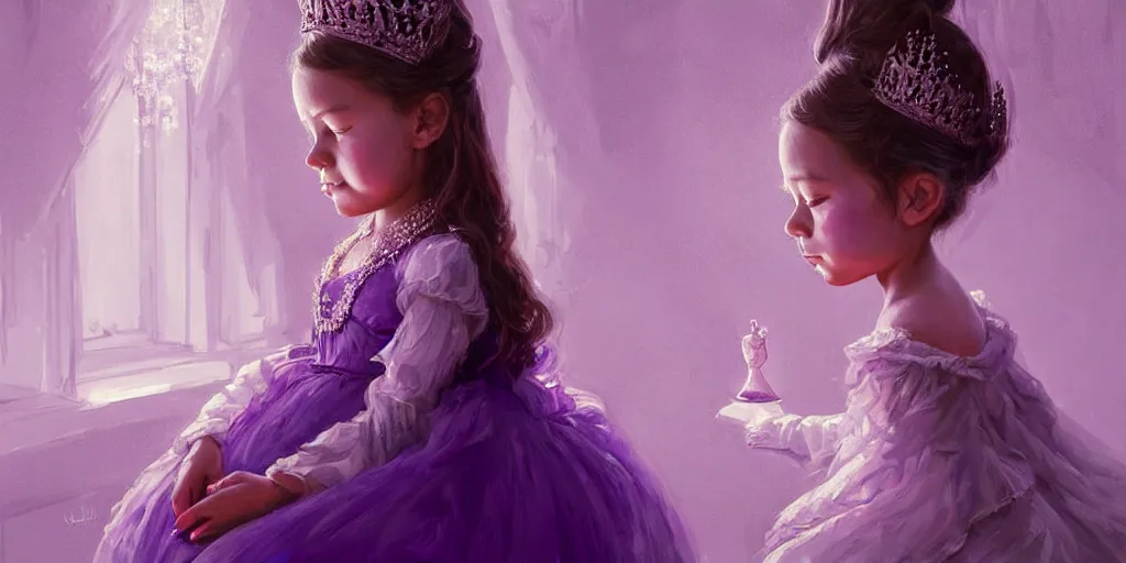 Prompt: portrait of little princess sophia is dressed in purple. her face is so beautiful, elegant and detailed. there are beautiful vases beside them, by greg rutkowski, by greg tocchini, by james gilleard, by joe gb fenton, by in kaethe butche