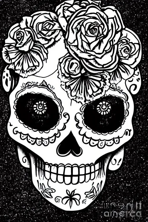 Image similar to illustration of a sugar skull day of the dead girl, art by jerry collins