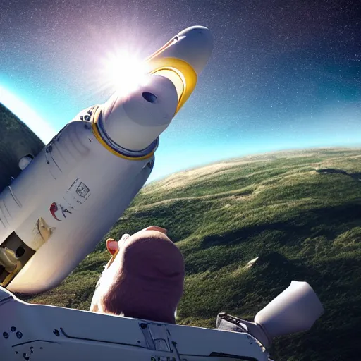 Prompt: shrek attached to a spacex rocket, cinematic lighting, detailed, sharp focus