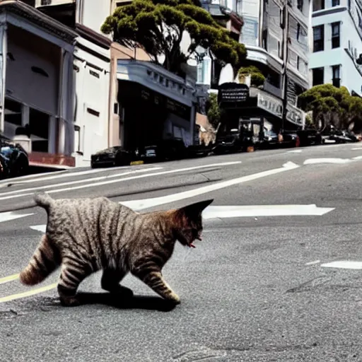 Prompt: Photo Of A Giant Cat Walking In San Francisco, Photorealistic