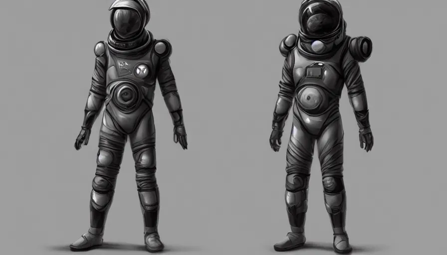 Image similar to character design space suit designed by apple and jama jurabaev, science fiction, brush hard, artstation, cgsociety, high quality, brush stroke