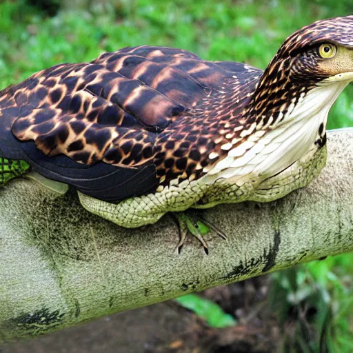 Image similar to hawk and crocodile morphed together, half crocodile, half hawk, real picture taken in zoo