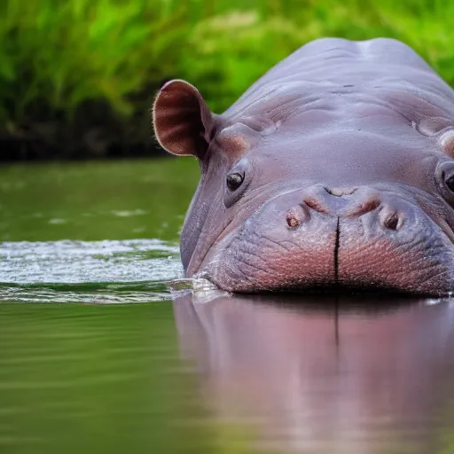 Image similar to A high quality photo of a hippo in a pond, 4k, detailed, focus on the hippo