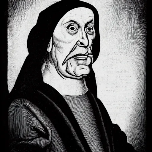 Prompt: Black and white portrait of a very ugly man in the middle ages