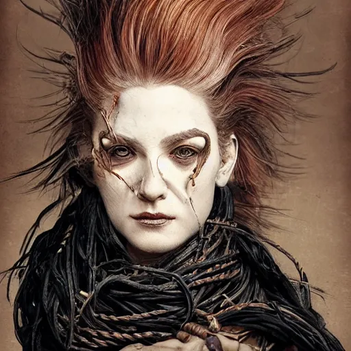 Image similar to portrait of a Shibari rope wrapped face and neck, headshot, insanely nice professional hair style, dramatic hair color, digital painting, of a old 17th century, old cyborg merchant, amber jewels, baroque, ornate clothing, scifi, realistic, hyperdetailed, chiaroscuro, concept art, art by Franz Hals and Jon Foster and Ayami Kojima and Amano and Karol Bak,