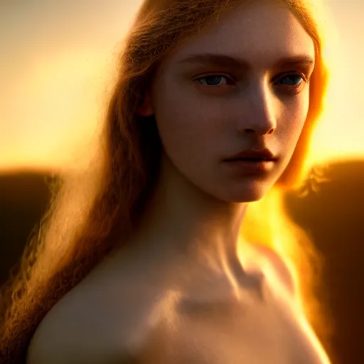 Image similar to photographic portrait of a stunningly beautiful female renaissance germanic pagan, in soft dreamy light at sunset, god rays, contemporary fashion shoot, by edward robert hughes, annie leibovitz and steve mccurry, david lazar, jimmy nelsson, breathtaking, 8 k resolution, extremely detailed, establishing shot, artistic, hyperrealistic, perfect face, octane render