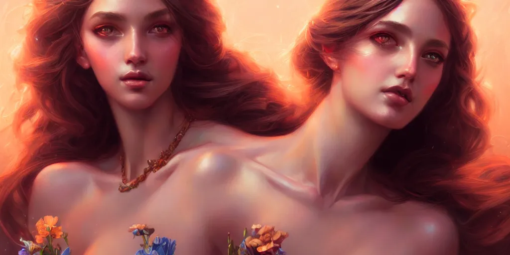Image similar to portrait of a seductive aphrodite, half body, detailed intricate illustration, detailed illustration, hd, 4 k, digital art, overdetailed art, by greg rutkowski, by loish, complementing colors, trending on artstation, deviantart