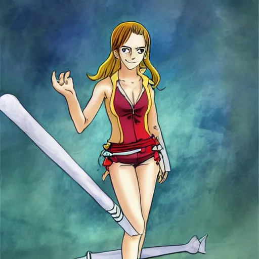 Prompt: A full body portrait of emma watson as Nami from one piece