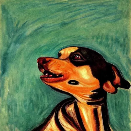 Prompt: a mouth-opened chihuahua in shock , in the Style of The Scream , painted by Edvard Munch