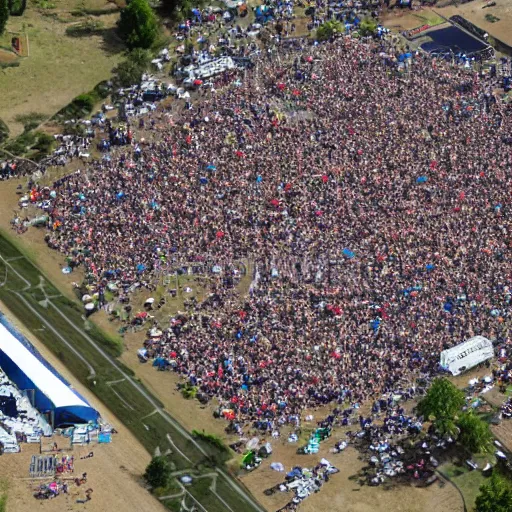 Prompt: electronic music festival, high resolution aerial photograph