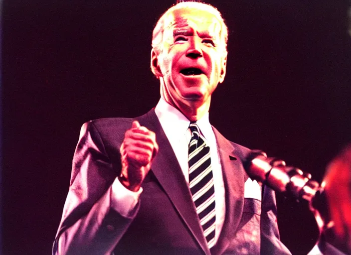 Image similar to publicity photo still of joe biden in gwar live on stage 1 9 9 8, 8 k, live concert lighting, mid shot