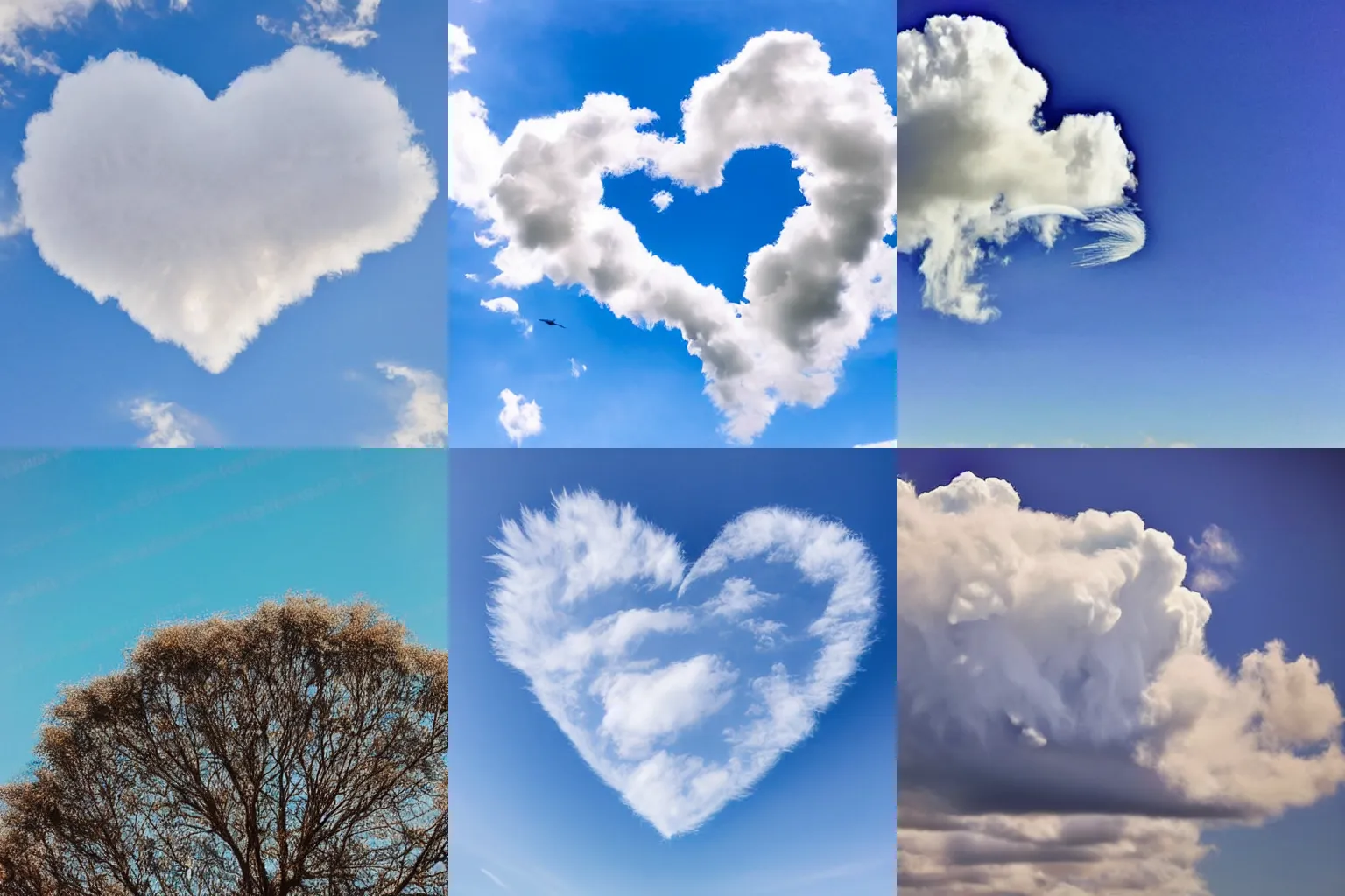 Prompt: beautiful fluffy cloud in heart shape on clear blue sky