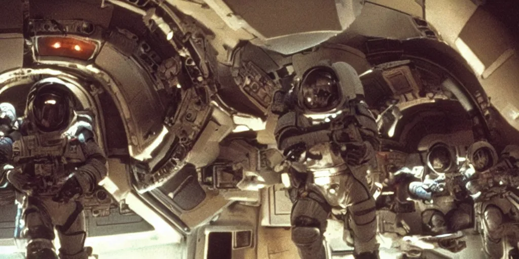 Image similar to color film still, space marines in the space ship ; alien 2 ( 1 9 8 6 )