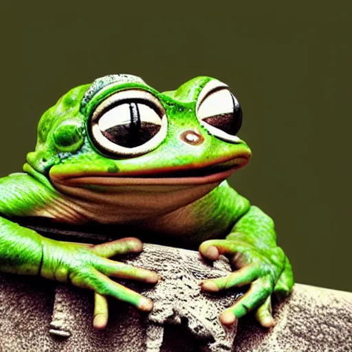 Image similar to pepe the frog, realistic old photograph