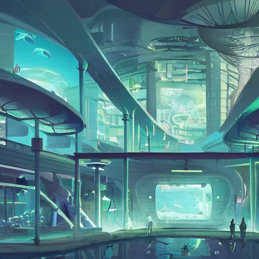 Prompt: Illustration of a futuristic city inside an aquarium