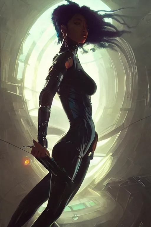 Image similar to cyberpunk Normani as aeon flux profile picture by Greg Rutkowski, dynamic pose, intricate, futuristic, fantasy, elegant, by Stanley Artgerm Lau, greg rutkowski, thomas kindkade, alphonse mucha, loish, norman Rockwell,