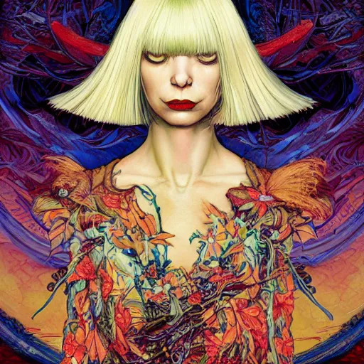 Image similar to portrait of crazy beautiful sia kate isobelle furler, ymmetrical, by yoichi hatakenaka, masamune shirow, josan gonzales and dan mumford, ayami kojima, takato yamamoto, barclay shaw, karol bak, yukito kishiro