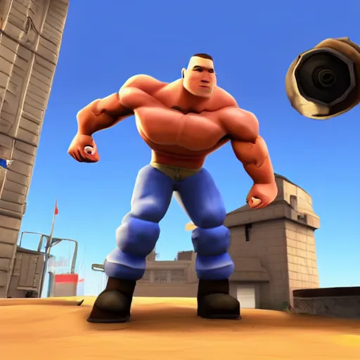 Prompt: a screenshot of John Cena in Team Fortress 2