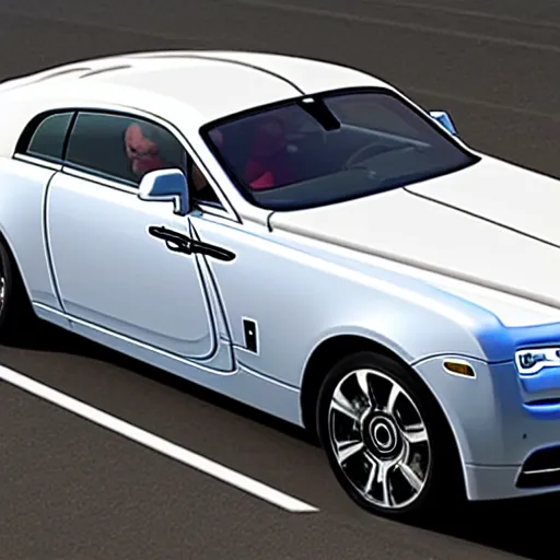 Image similar to rolls royce wraith with jet engine attached driven by muscular balding man