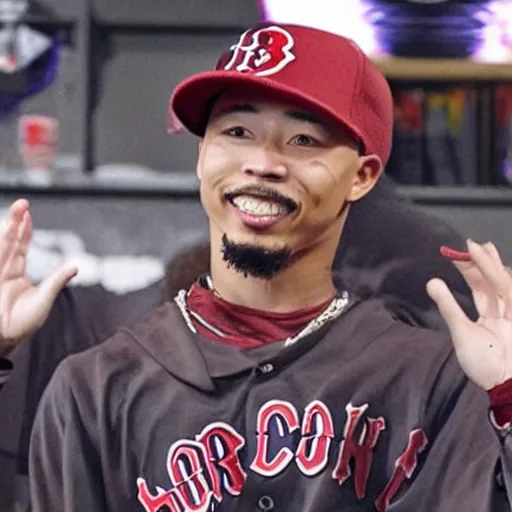 Prompt: mookie betts at hog warts casting a spell to save harry