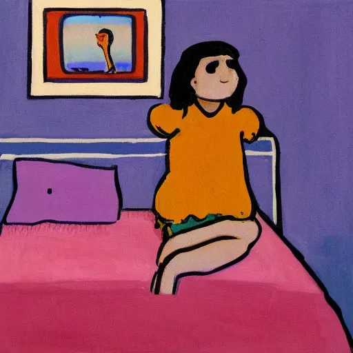 Prompt: representation of a modern girl in her room in the style of Edward Ben Avram, Indian/Israeli painter