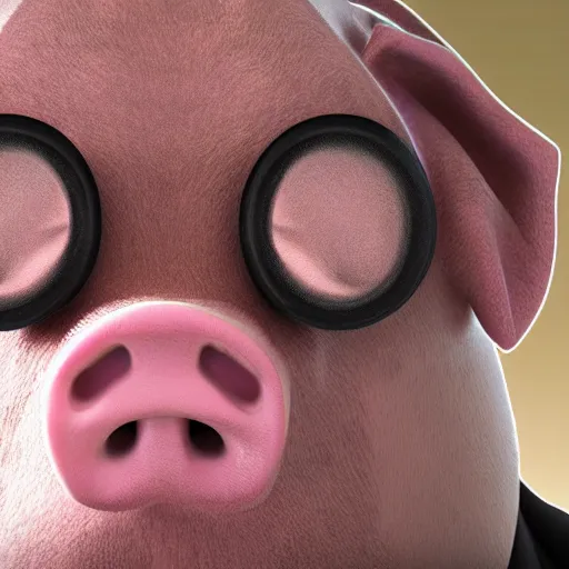 Image similar to closeup of a pig man as he cries as he pays taxes in a suit, airbush, hyper detailed, photorealistic, professional lighting.