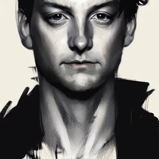 Image similar to portrait of Tobey Maguire, dramatic lighting, anime illustration by Greg rutkowski, yoji shinkawa, 4k, digital art, concept art, trending on artstation, アニメ, featured on pixiv