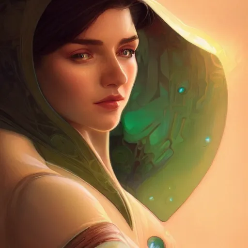 Image similar to Portrait of very very very very very very beautiful woman, spacesuit, green eyes, Amber skin, intricate, elegant, highly detailed, digital painting, artstation, concept art, smooth, sharp focus, illustration, art by artgerm and greg rutkowski and alphonse mucha