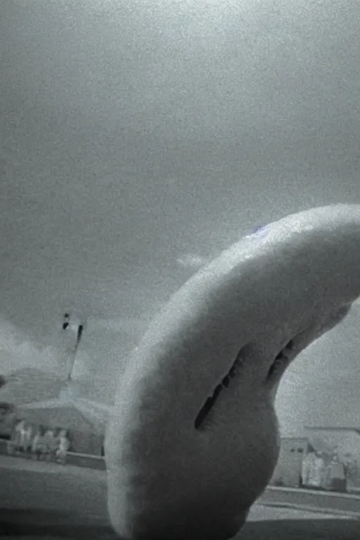 Prompt: Found footage still of a hot dog kaiju monster, grainy film, 1974, trending on ArtStation