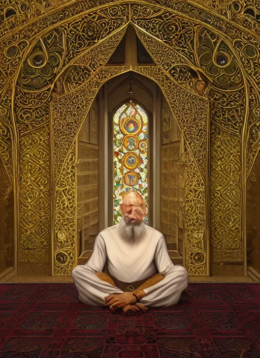 Prompt: grigori raspoutine praying in the mosque, intricate, elegant, highly detailed, my rendition, digital painting, artstation, concept art, smooth, sharp focus, illustration, art by artgerm and greg rutkowski and alphonse mucha and uang guangjian and gil elvgren and sachin teng,