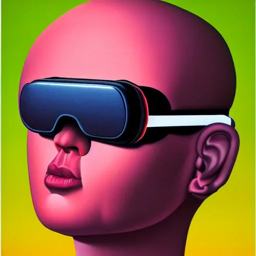 Image similar to alex gross, award winning masterpiece with incredible details, a surreal vaporwave vaporwave vaporwave vaporwave vaporwave painting of an old pink mannequin head wearing vr goggles with cables and wires coming out of it's neck, highly detailed