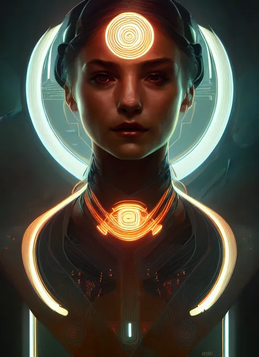 Image similar to symmetry!! portrait humanoid animal, tech wear, scifi, glowing lights!! intricate elegant, highly detailed, digital painting, artstation, concept art, smooth, sharp focus, illustration, art by artgerm and greg rutkowski and alphonse mucha