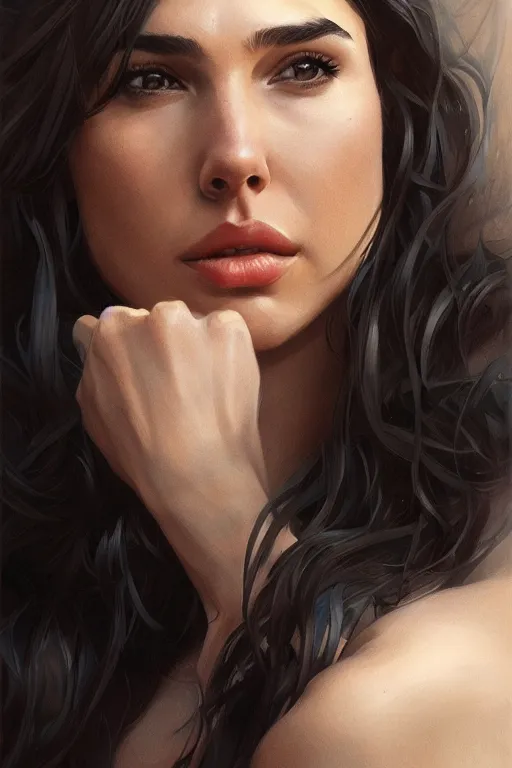 Image similar to Portrait of Gal Gadot, elegant, digital painting, highly detailed, artstation, concept art, smooth, sharp focus, illustration, art by artgerm and greg rutkowski.