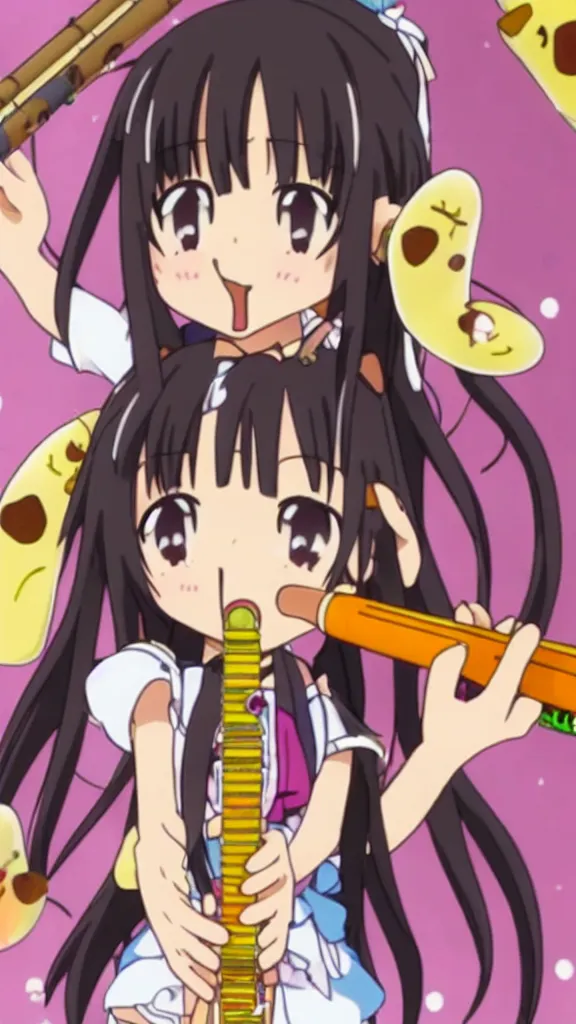 Image similar to Renge Miyauchi from non non biyori, chibi anime, excited expression, playing a recorder